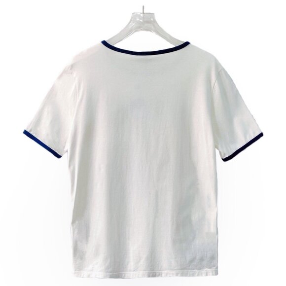 Celine White Logo Letter Print Cotton Crewneck Short Sleeve T-Shirt - Picture 2 of 9